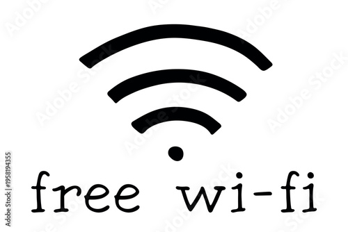 Hand drawn free wifi spot zone sign Public wi-fi area sign Wireless internet clipart in doodle style Single element for print, web, design, decor 3G, 4G, 5G, 6G, IoT