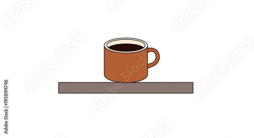 Brown coffee mug with dark liquid.