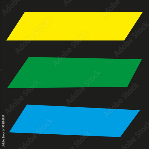 Colorful shape set. Three Vector slabs. Geometric slant design. Bright block graphic. Manual vector only. No autotrace used.