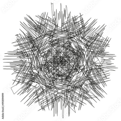 Scribble ball icon. Messy Vector circle. Black hatch shape. Sketch round design. Manual vector only. No autotrace used.