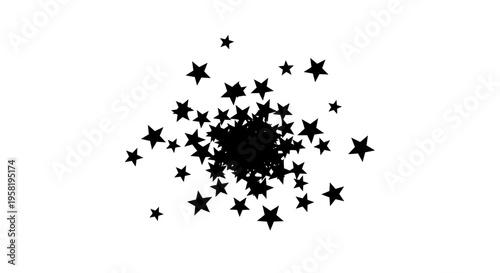 Black star shapes flying outwards.