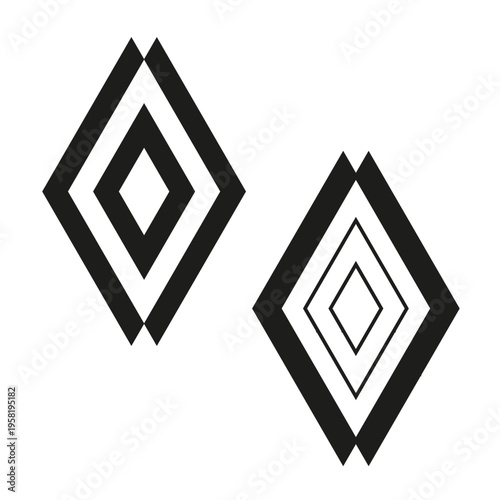 Rhombus shape set. Diamond geometric symbol. Modern Vector figure. Minimal line art. Manual vector only. No autotrace used.