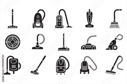 Home Cleaning Equipment Line Icons with Vacuum and Floor Care Tools