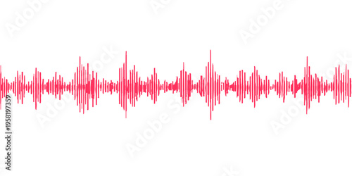 Medical digital pulse waveform illustration featuring a red heart beat line and frequency equalizer graph on a white backdrop for electronic audio technology design