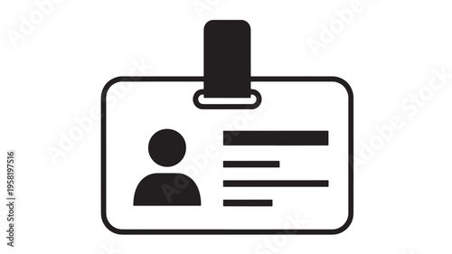 Identification card icon with silhouette of a person and text lines, simple black and white illustration