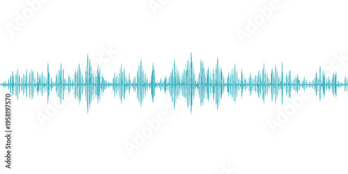 A digital technology illustration featuring green sound waves and an audio wave vector design representing a music equalizer waveform pulse or medical heart line across a nature field