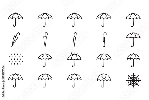 Umbrella and Rainfall Icons for Weather App and Forecast Interface