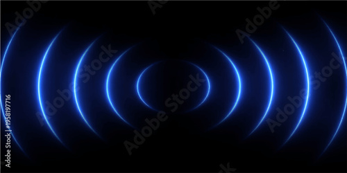 A glowing blue abstract background features a digital fractal pattern of flowing wave lines and light rays swirling through dark space to create an energetic motion design