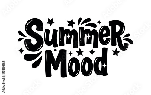 Summer Mood. lettering and all elements in black. Vector style. AWhite background. Pure white background. Perfect isolation and visual consistency.