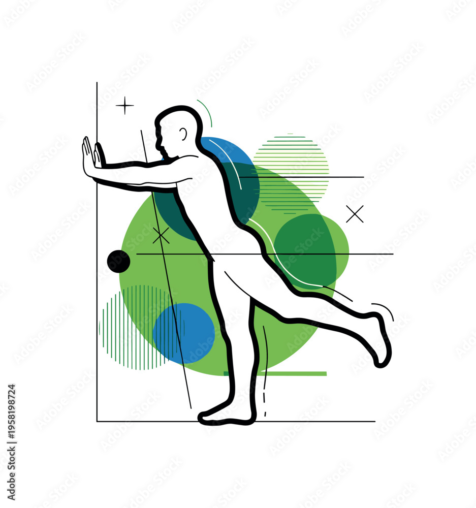Fototapeta premium person leaning over table assembling puzzle abstract semicircles lines and geometric blocks symbolizing concentration and engagement black and white retro