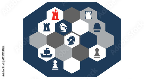 Chess Pieces on Hexagonal Board Game.