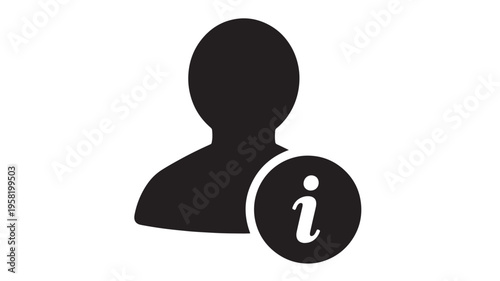 Person silhouette icon with an information symbol in a circle for details or help. featuring user, profile, avatar with question mark and sign