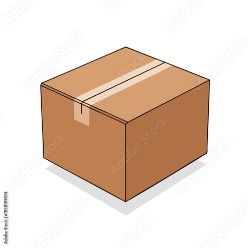 A brown cardboard box with tape sealing the top flaps, casting a shadow