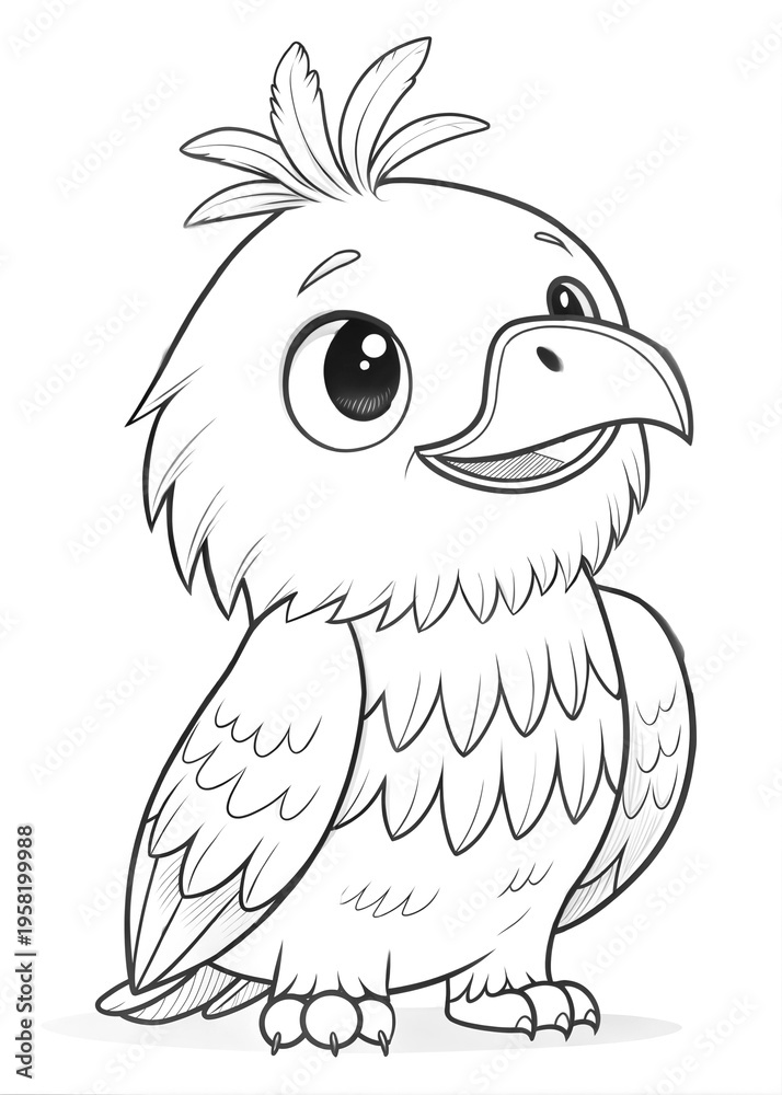 Fototapeta premium Cute Eagle Outline Sketch for Coloring Book 