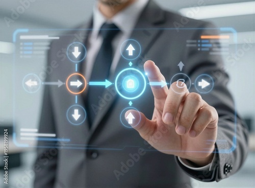 Business hand touching cloud computing and digital network interface on virtual screen