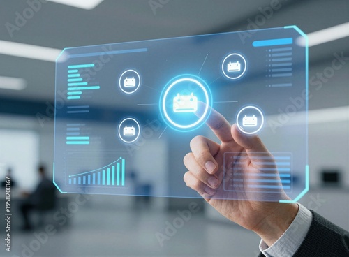 Business hand touching innovation technology interface with growth chart on virtual screen