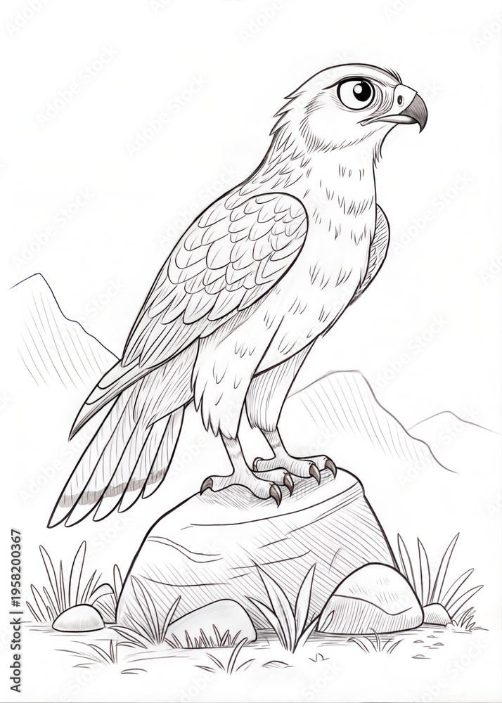 Fototapeta premium Cute Hawk Outline Sketch for Coloring Book 
