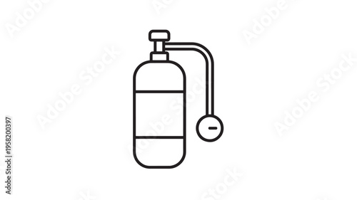 Oxygen tank icon with a hose and gauge, representing breathing apparatus for diving or medical use, in a simple outline style.