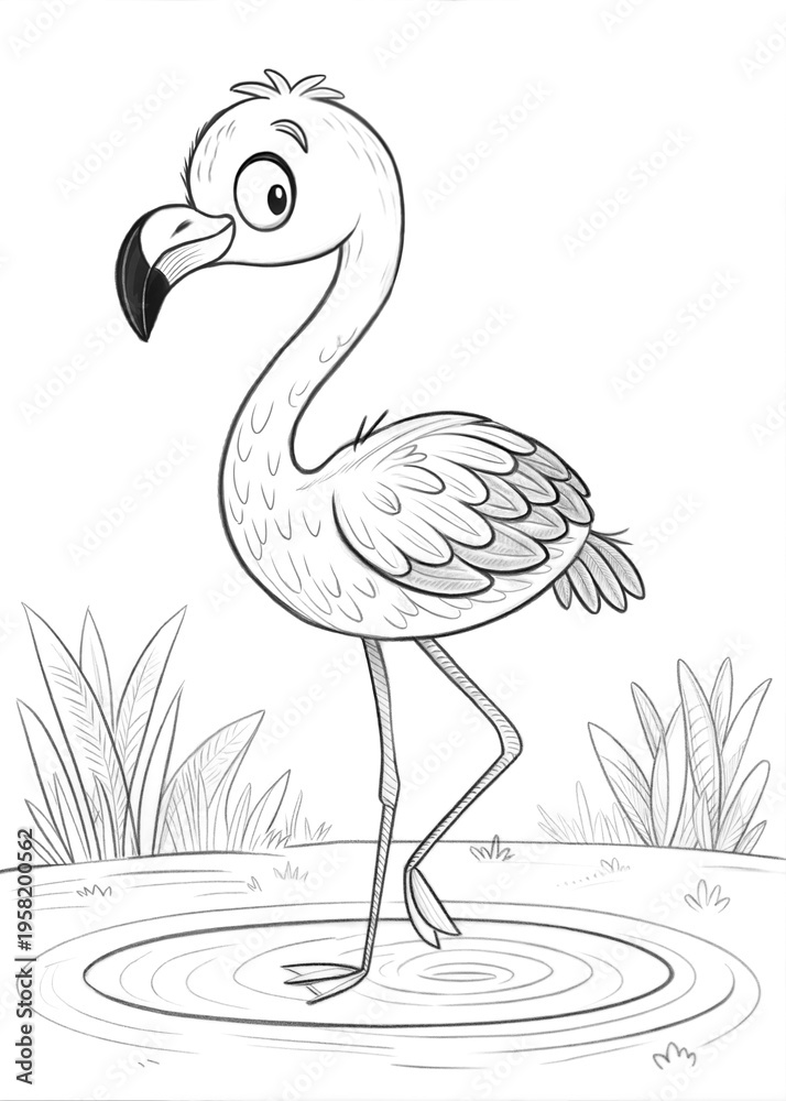 Fototapeta premium Cute Flamingo Outline Sketch for Coloring Book 