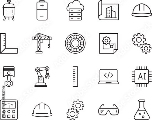A collection of industrial and technological icons