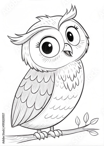 Cute Outline Owl for Children's Coloring Book 