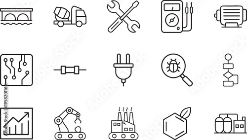 A collection of industrial and technical icons