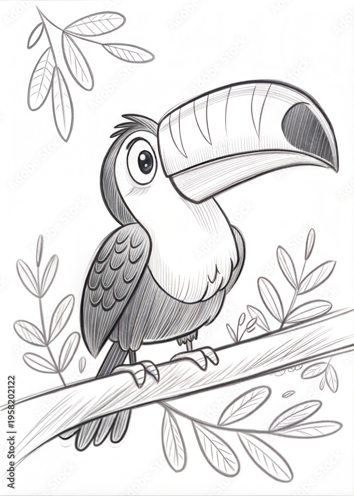 Fototapeta premium Cute Toucan Outline Sketch for Coloring Book 