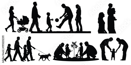 Silhouette illustrations of family and social interactions