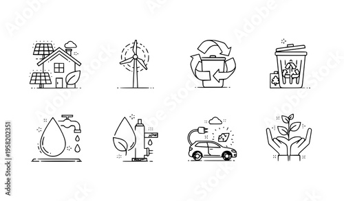 Sustainable living linear icon set eco environment vector