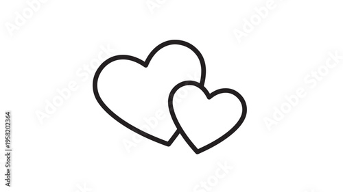 Two outline hearts linked together in a simple black drawing on a white background. featuring heart, illustration, symbol with love and romance