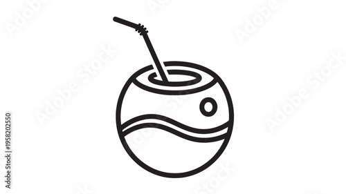 Coconut drink icon with a straw inserted into its top, representing refreshment and tropical beverages.