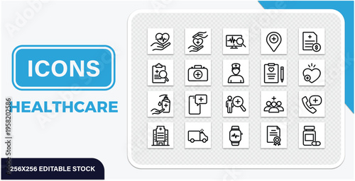 Collection of healthcare-related icons for stock use