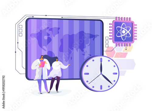 Quantum Clock Synchronization abstract concept vector illustration.