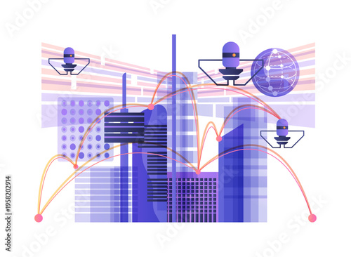 Metropolitan Quantum Mesh abstract concept vector illustration.