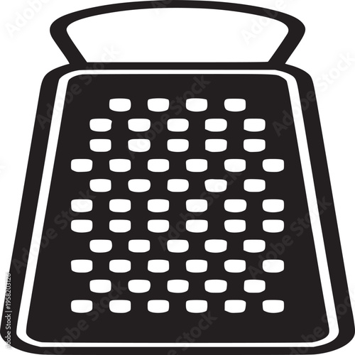 Isolated black and white illustration of a grater with handle on a white background design graphic