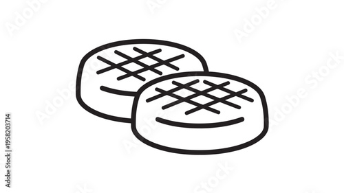 Steak icons with grill marks and round shape, perfect for representing food and cooking. featuring icon, barbecue, meat with beef and raw elements