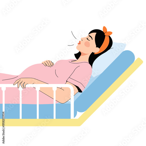 Pregnant woman resting on hospital bed during childbirth  