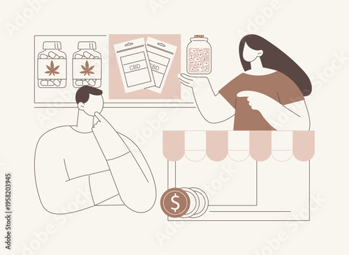 Budtender consulting isolated cartoon vector illustrations.