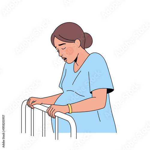 Pregnant woman in hospital gown experiencing labor pain 