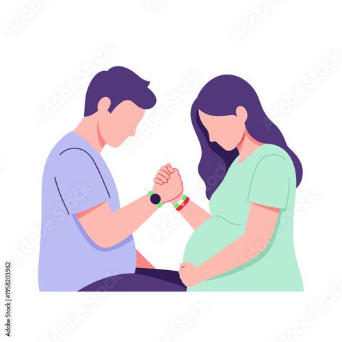 Couple holding hands in prenatal moment of emotional support  