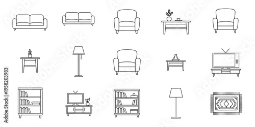Collection of furniture line drawings and diagrams