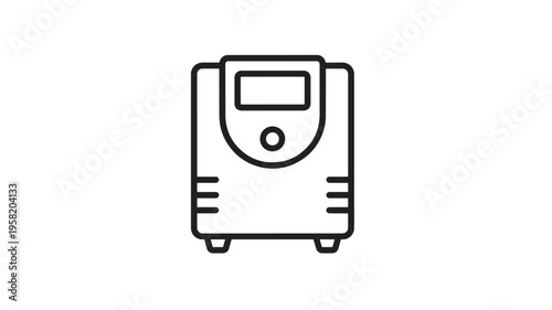 Uninterruptible power supply icon with simple outline design, a digital display and a circular button