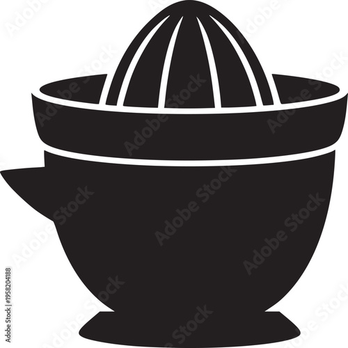A minimalist black and white illustration of a citrus juicer on a plain white background image
