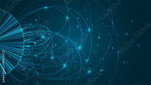 Futuristic digital technology background with circular lines and binary code. Graphic concept for your design