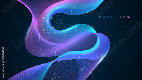 Particles dynamic line flow. Big data code representation. Data connection speed line. Futuristic network representation. Graphic concept for your design