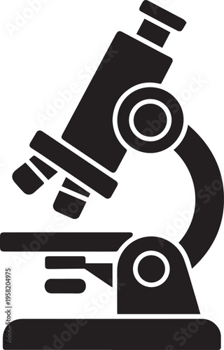 A Silhouette Black microscope icon on light gray background in outline style no Background