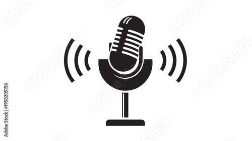 Microphone icon with sound waves emanating outwards, representing audio transmission and broadcasting.