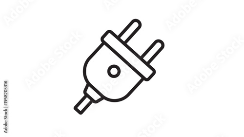 Plug icon with two prongs and a round circle detail, rendered in a simple black line art style on a white background.