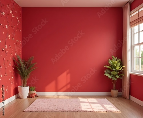 Room with simple red color wall.