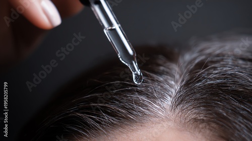 Applying serum to improve hair health.